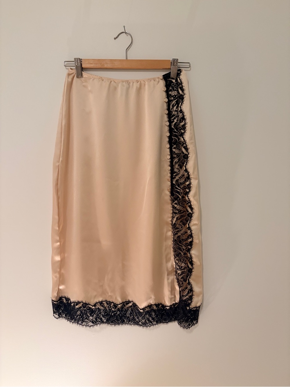 Victoria Secret Cream Slip Skirt with Black Lace Trim